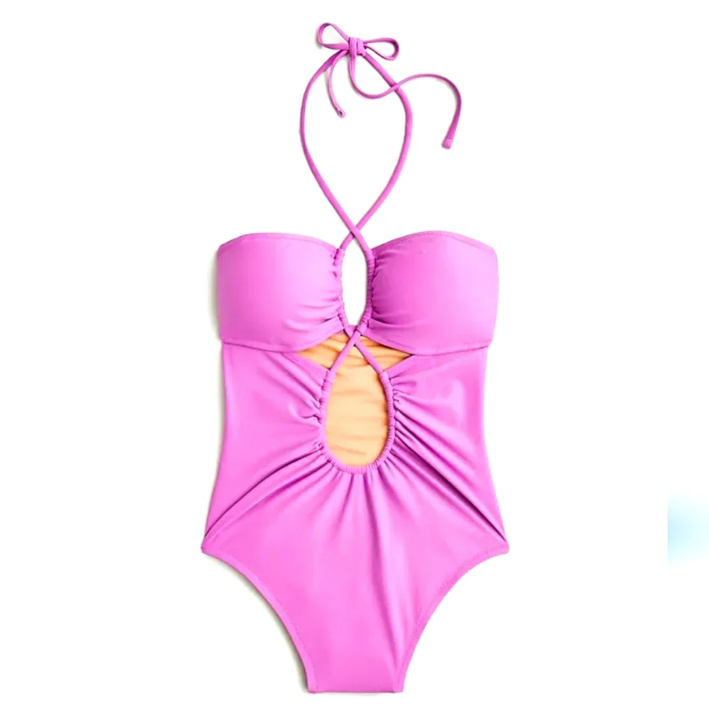 NWT J.Crew Cutout halter one-piece swimsuit sz 16. In Early Purple. - Picture 2 of 5